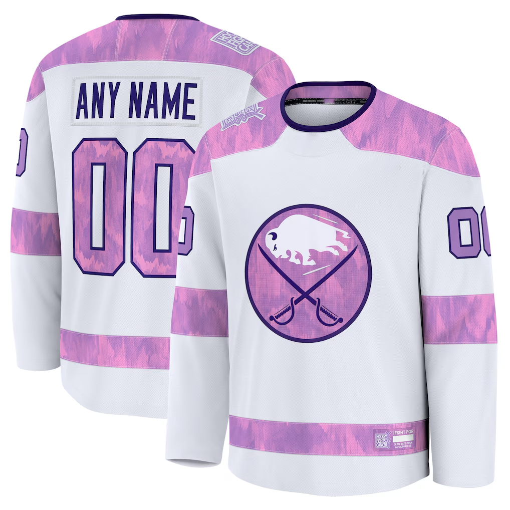 Adric Custom B.Sabres White 2024 Hockey Fights Cancer Practice Stitched Jerseys