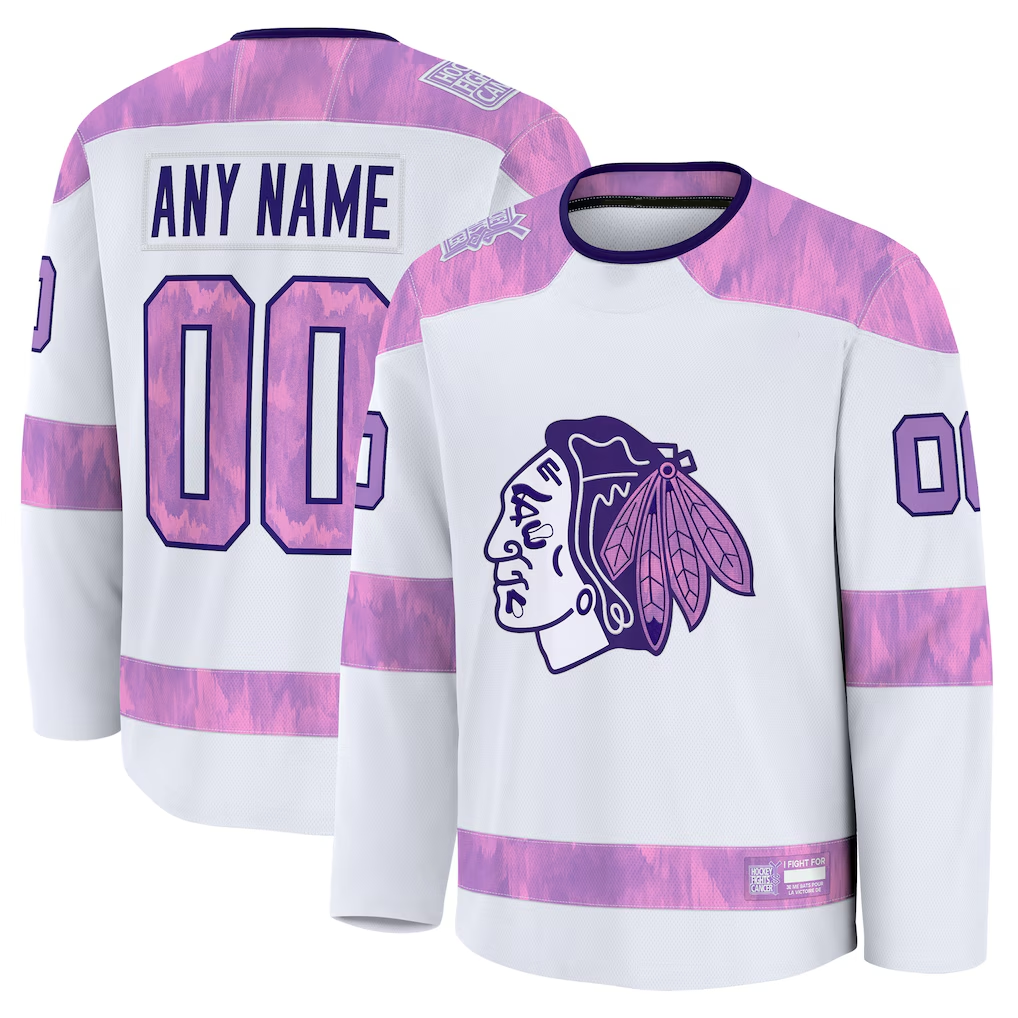 Adric Custom C.Blackhawks White 2024 Hockey Fights Cancer Practice Jerseys