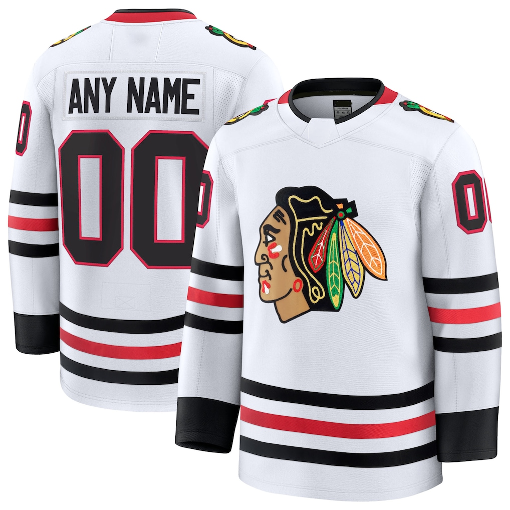 Adric Custom C.Blackhawks White Away Premium Jerseys
