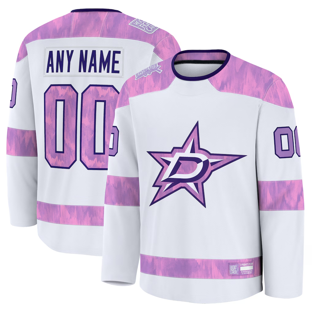 Adric Custom D.Stars White 2024 Hockey Fights Cancer Practice Jerseys