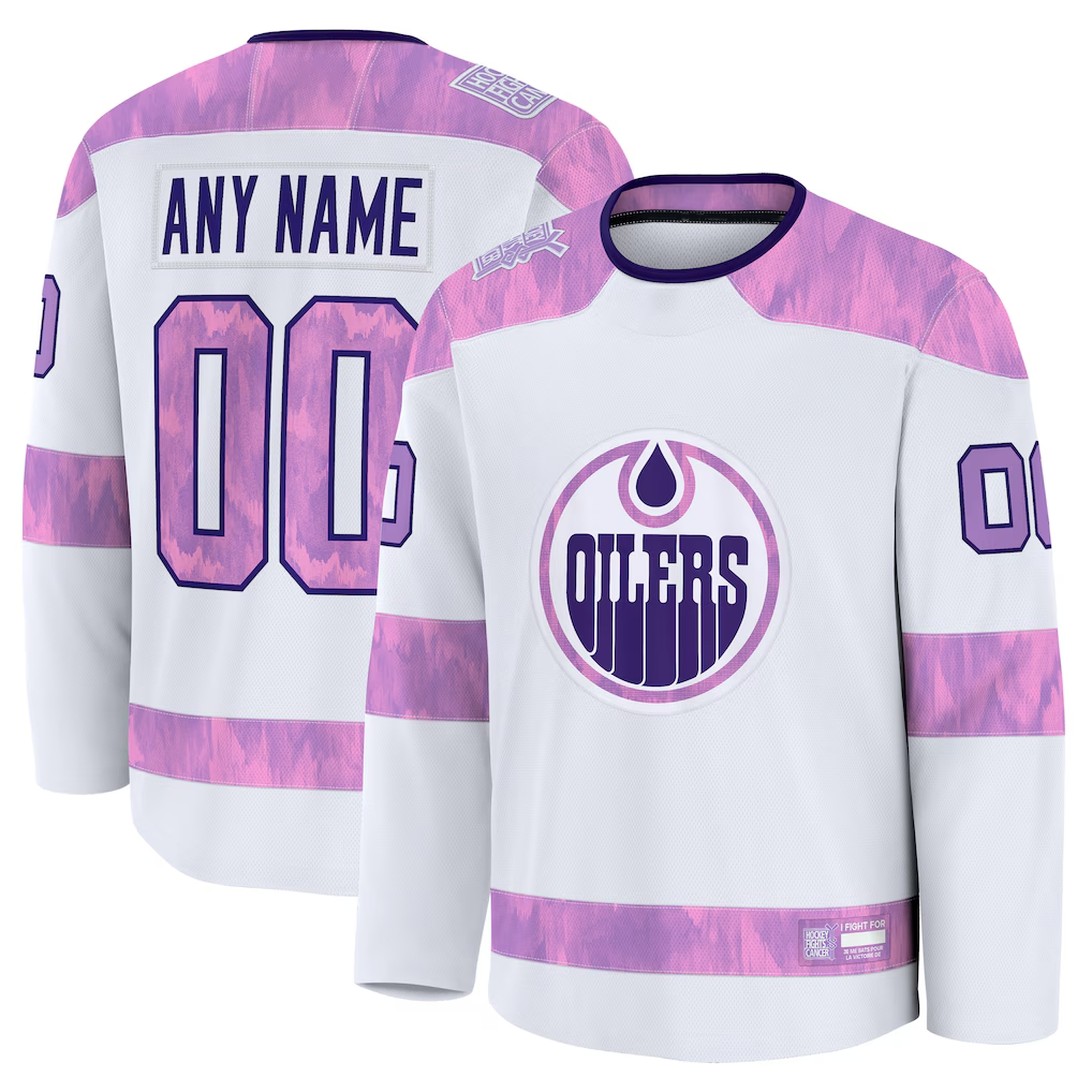 Adric Custom E.Oilers White 2024 Hockey Fights Cancer Practice Jerseys