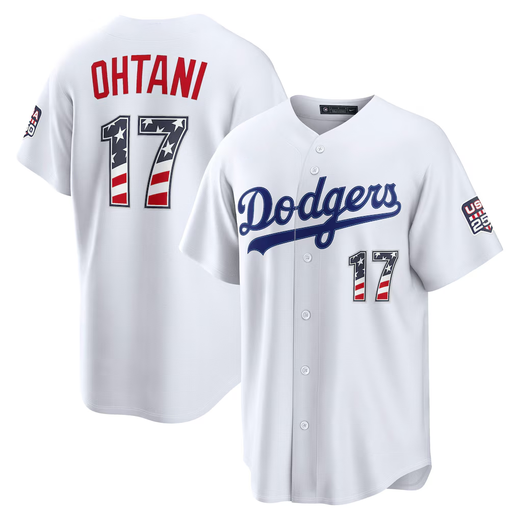 LA.Dodgers #17 Shohei Ohtani Adric USA 250 Fourth of July Home Stadium White Stitched Jerseys
