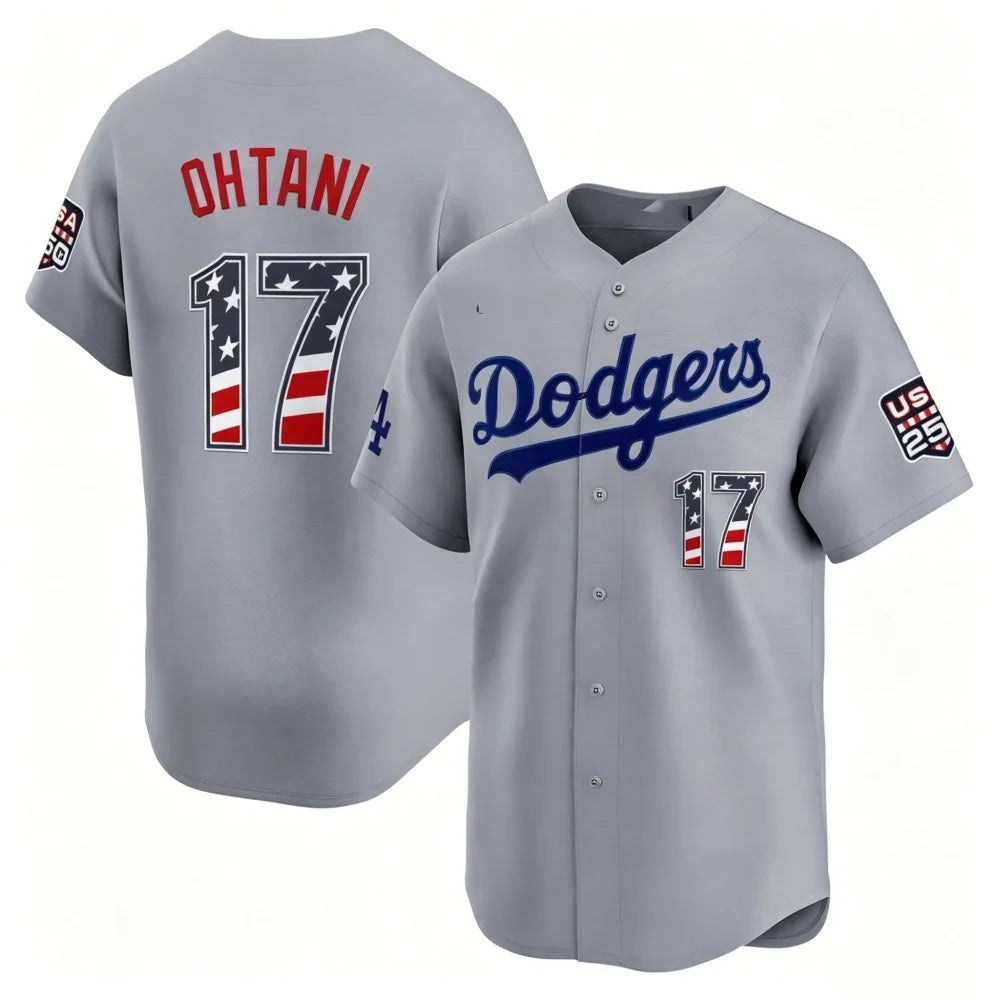 LA.Dodgers #17 Shohei Ohtani Gray USA 250 Fourth of July Limited Baseball Stitched Jersey