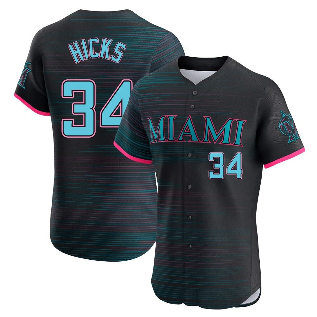 Adric M.Marlins #34 Liam Hicks Player Black City Connect Home Limited Elite Stitched Jerseys