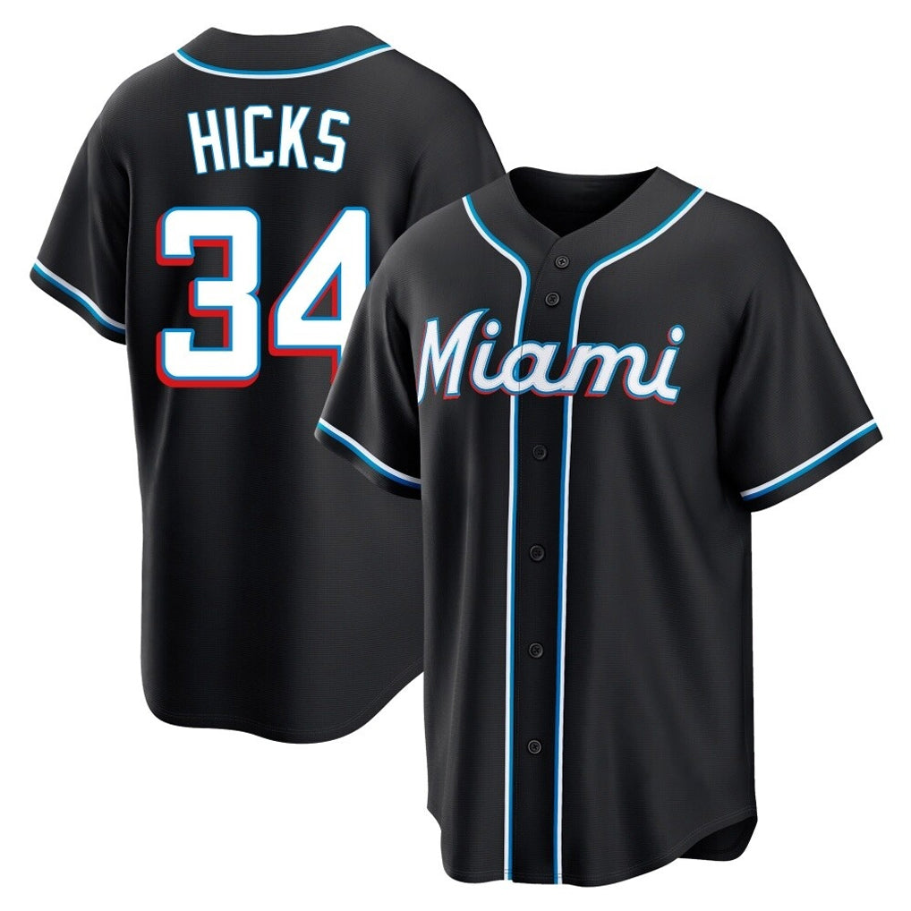 Adric M.Marlins #34 Liam Hicks Player Black Fashion Out Home Game Stitched Jerseys
