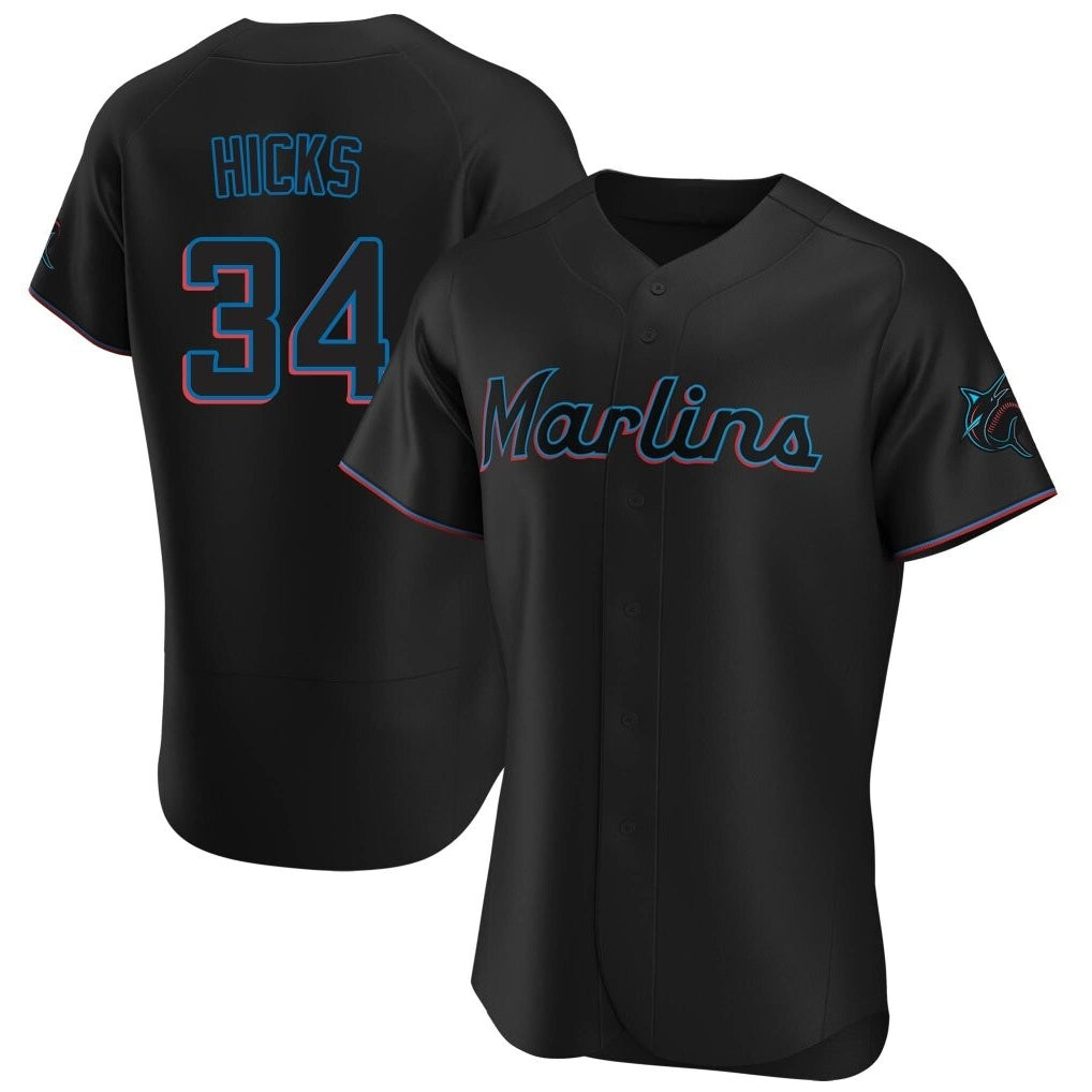 Adric M.Marlins #34 Liam Hicks Player Black Home Limited Elite Stitched Jerseys