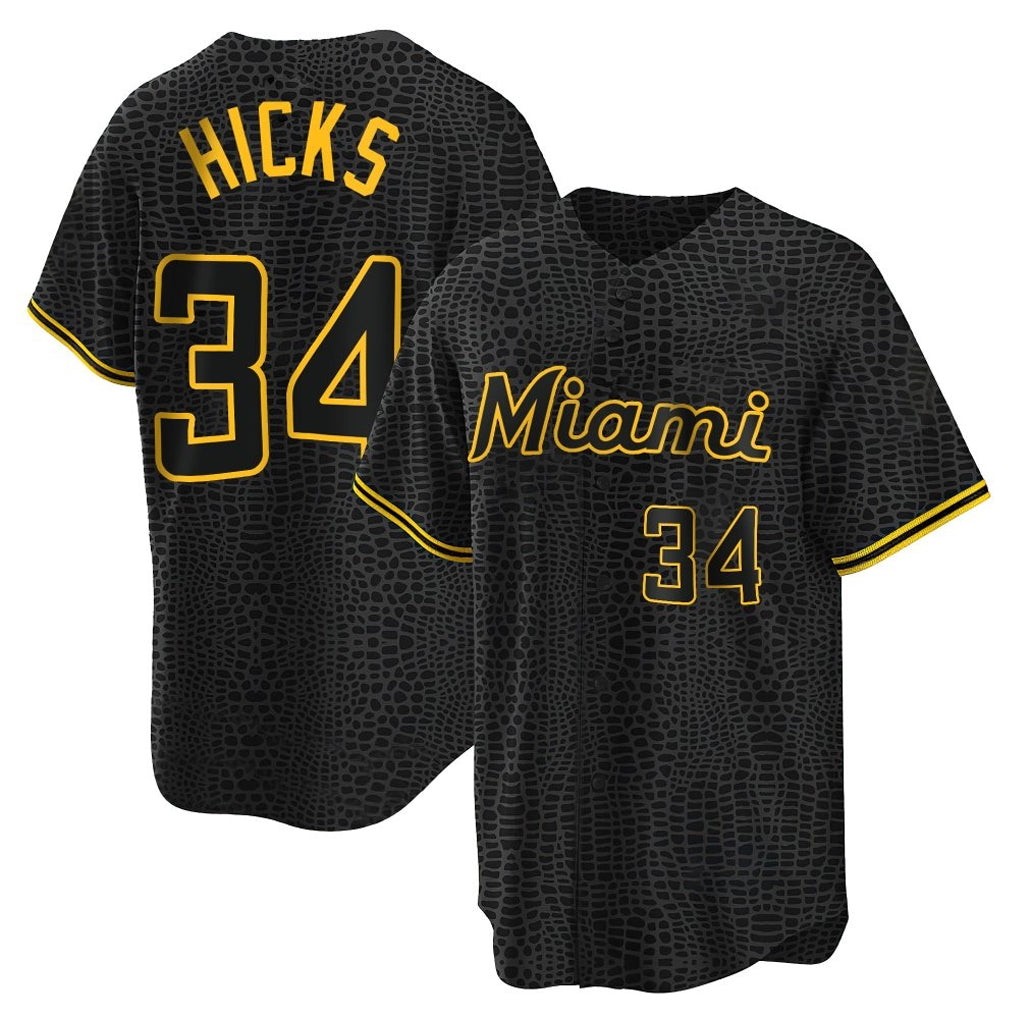 Adric M.Marlins #34 Liam Hicks Player Black Snake Skin City Home Game Stitched Jerseys