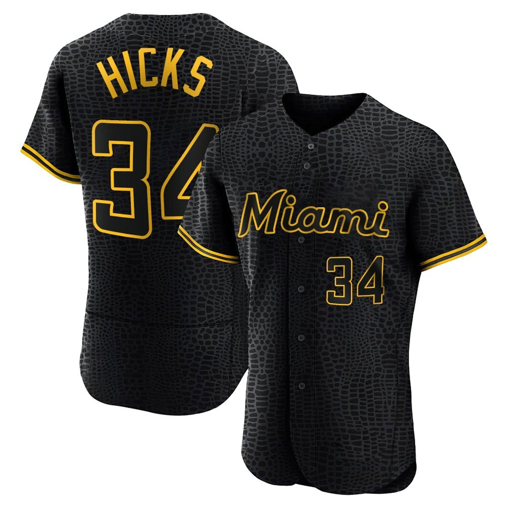 Adric M.Marlins #34 Liam Hicks Player Black Snake Skin City Home Limited Elite Stitched Jerseys