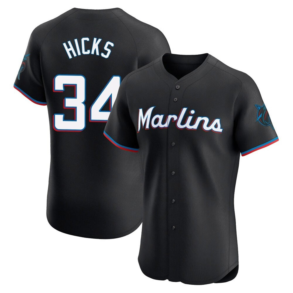 Adric M.Marlins #34 Liam Hicks Player Black Vapor Home Limited Elite Stitched Jerseys