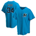 Adric M.Marlins #34 Liam Hicks Player Blue Home Game Stitched Jerseys