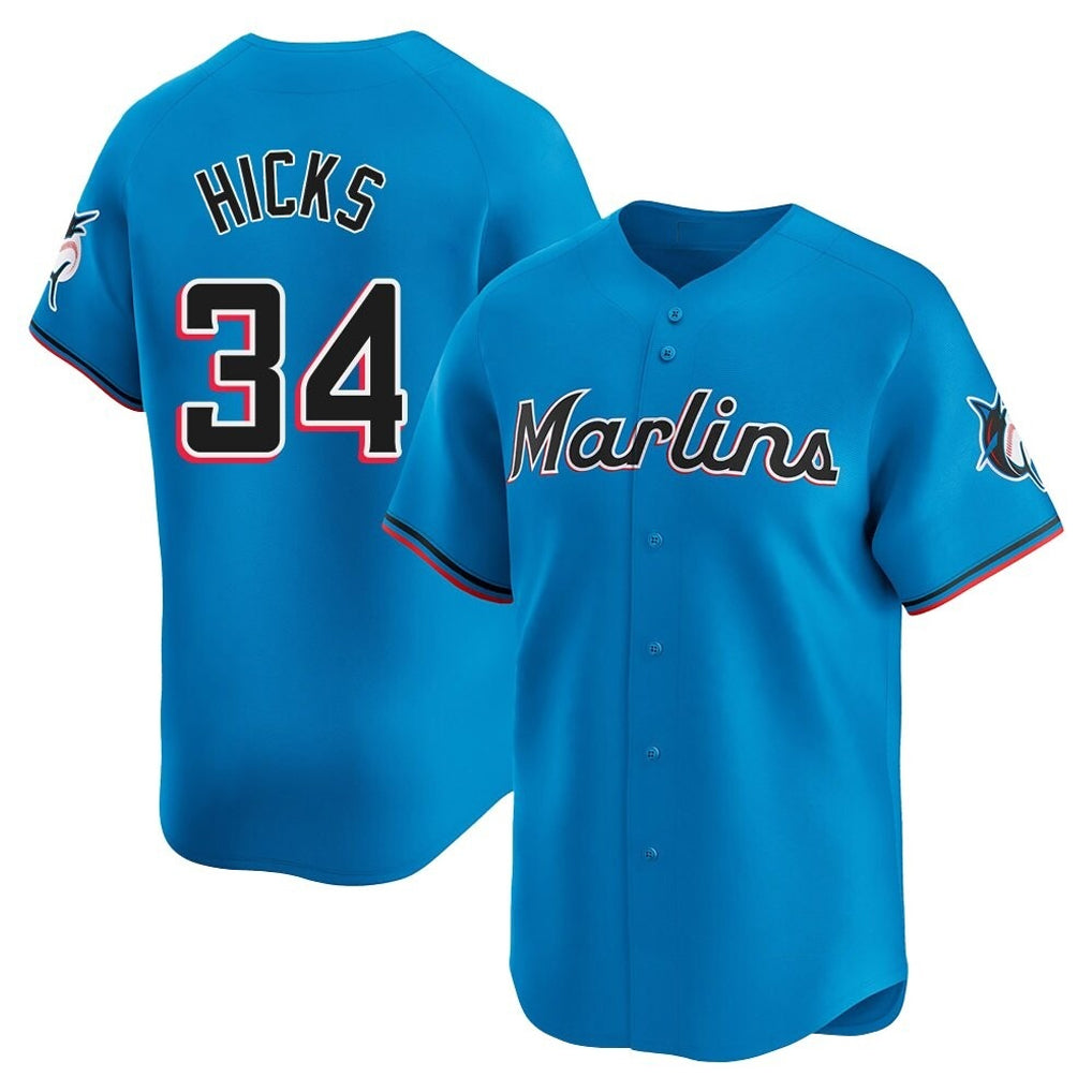 Adric M.Marlins #34 Liam Hicks Player Blue Home Limited Stitched Jerseys
