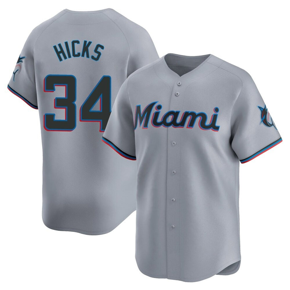 Adric M.Marlins #34 Liam Hicks Player Gray Home Limited Stitched Jerseys