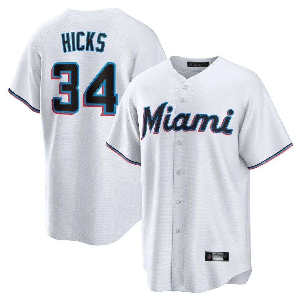 Adric M.Marlins #34 Liam Hicks Player White  Home Game Stitched Jerseys