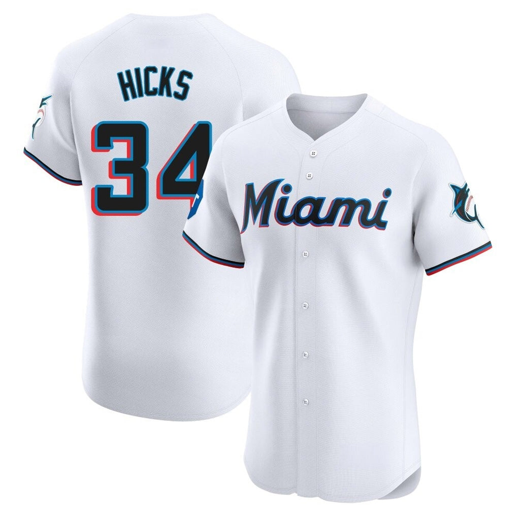 Adric M.Marlins #34 Liam Hicks Player White  Home Limited Elite Stitched Jerseys