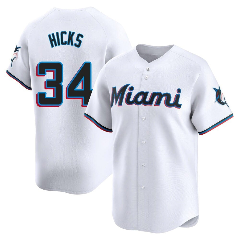 Adric M.Marlins #34 Liam Hicks Player White  Home Limited Stitched Jerseys