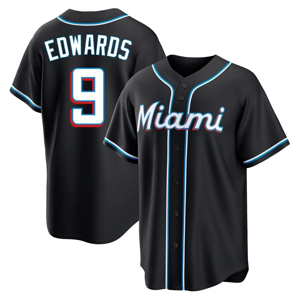 Adric M.Marlins #9 Xavier Edwards Player Black Fashion Out Home Game Stitched Jerseys
