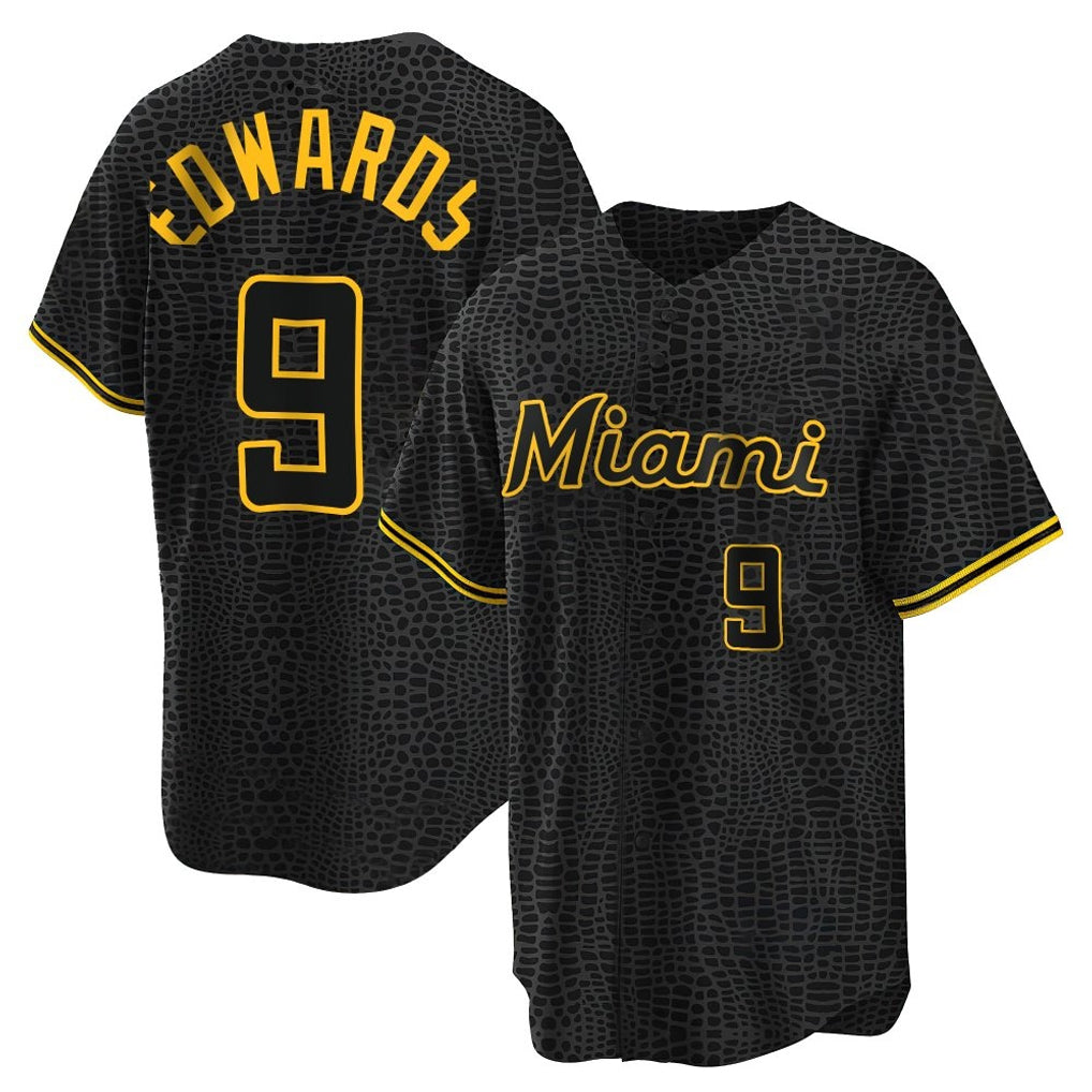 Adric M.Marlins #9 Xavier Edwards Player Black Snake Skin City Home Game Stitched Jerseys