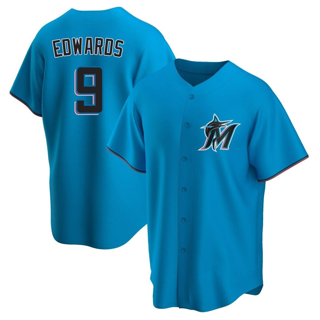 Adric M.Marlins #9 Xavier Edwards Player Blue Home Game Stitched Jerseys