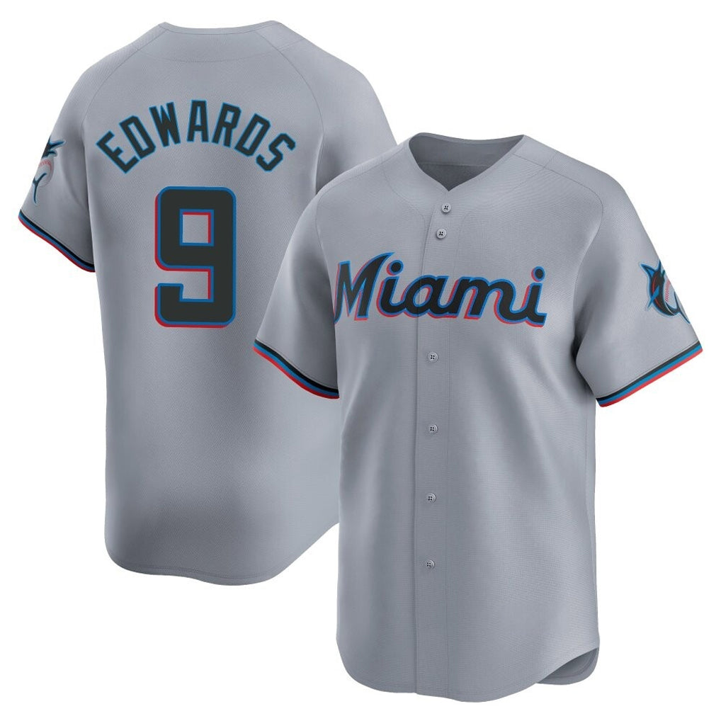 Adric M.Marlins #9 Xavier Edwards Player Gray Home Limited Stitched Jerseys