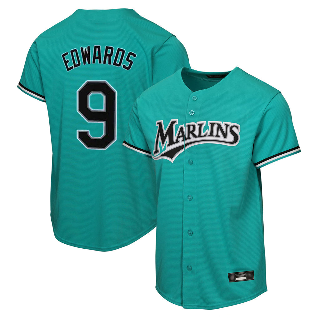 Adric M.Marlins #9 Xavier Edwards Player Teal Home Game Stitched Jerseys