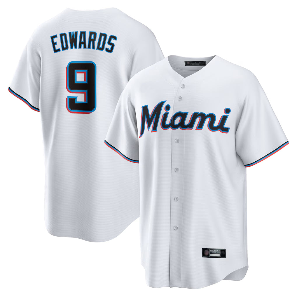 Adric M.Marlins #9 Xavier Edwards Player White  Home Game Stitched Jerseys